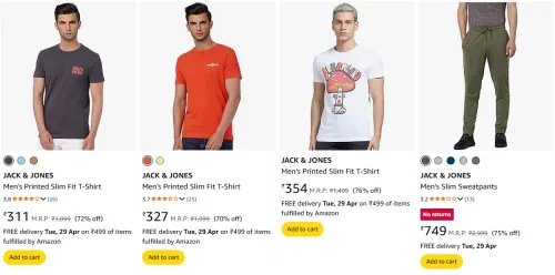 Image of JACK & JONES Men's Slim Fit T-Shirt Starting Price At @ ₹311