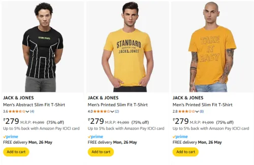 Image of JACK & JONES Men's T-shirts at minimum 75% Discount