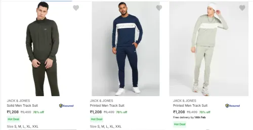 Image of JACK & JONES Solid Men Track Suit Minimum 75% Discount
