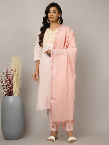 Image of Jaipur Kurti Women Pure Cotton Kurta Pant Dupatta Set