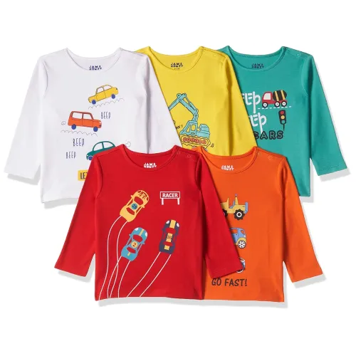 Image of Jam & Honey Baby Boys Full Sleeve Cotton T-Shirts – Pack of 5