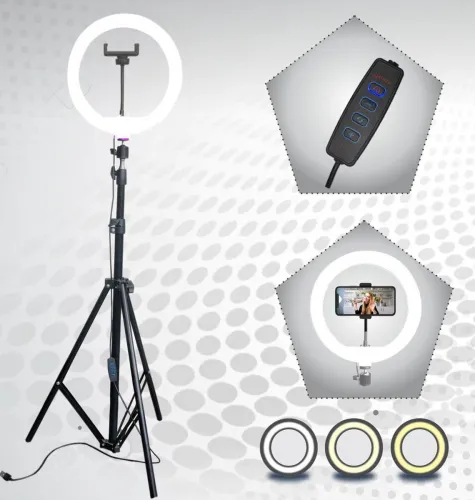 Image of Jammy Zones 7ft Tripod + 10inch LED Ring Light (Phone Holder, Black)