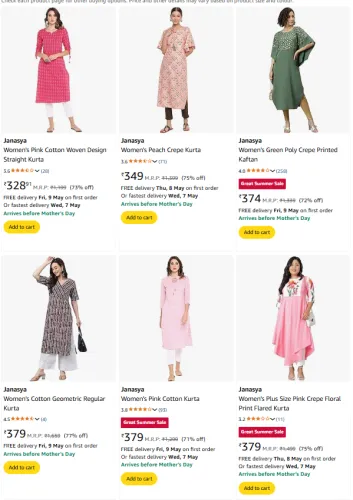 Image of Janasya Women's Kurta Minimum 75% Discount