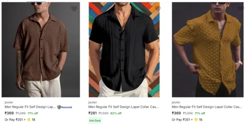 Image of Javier Brand Men's Casual Shirts @ Start ₹281