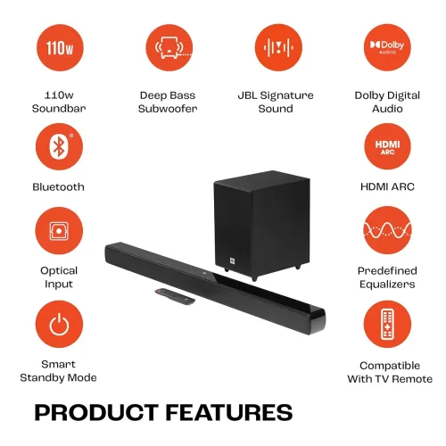 Image of JBL Cinema SB241, Dolby Digital Soundbar with Wired Subwoofer for Extra Deep Bass, 2.1 Channel Home
