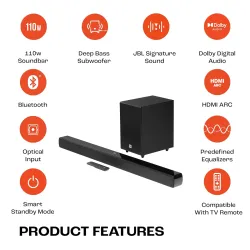 JBL Cinema SB241, Dolby Digital Soundbar with Wired Subwoofer for Extra Deep Bass, 2.1 Channel Home