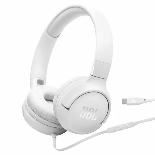 Image of JBL Tune 520C Type-C Wired Headphones (White, Pure Bass, Mic) 