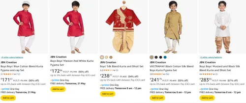 Image of JBN Creation Boys Kurta Set at minimum 80% Discount