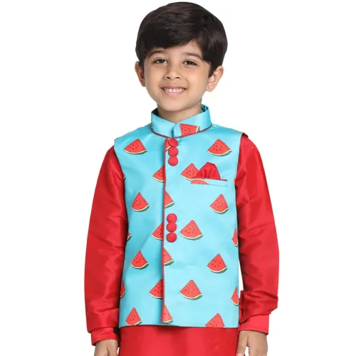 Image of JBN Creation Light Blue Cotton Silk Blend Boys Nehru Modi Jacket