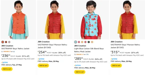 Image of JBN Creation Boys Nehru Jacket at minimum 72% Discount