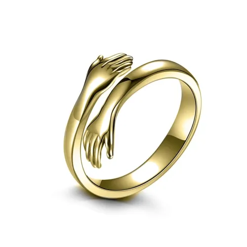 Image of Jewelgenics Golden Open Hug Double Hand Ring for Women