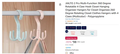 Image of JIALTO 360° Rotating 4-Claw Closet Hangers (Pack of 2, Multicolor)