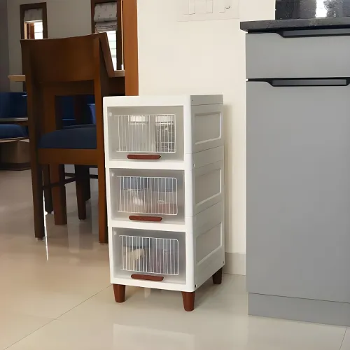 Image of JIALTO Foldable Storage Cabinet - Stackable with Doors, Plastic Drawers (Pack of 3)