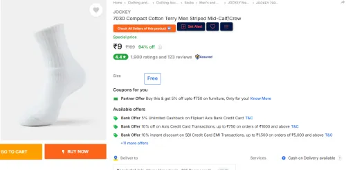 Image of JOCKEY 7030 Compact Cotton Terry Men Striped Mid-Calf/Crew