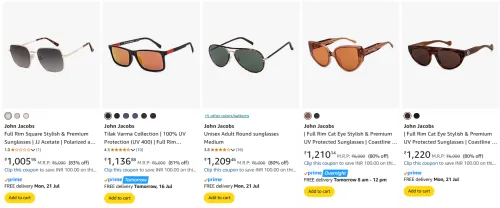 Image of John Jacobs Sunglasses at minimum 75% Discount