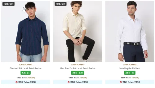Image of JOHN PLAYERS Brand Men's Shirts @ Start ₹360