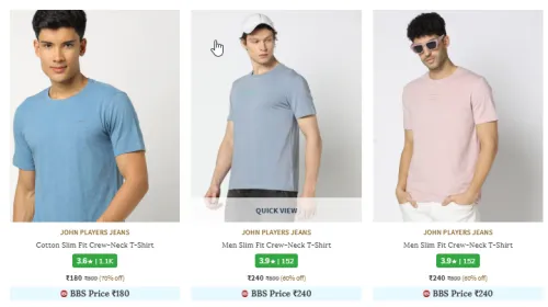 Image of JOHN PLAYERS JEANS Brand Men's Tshirts @ Start ₹180