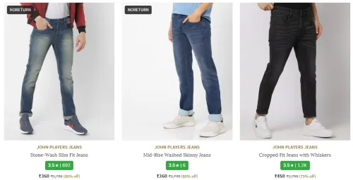 Image of JOHN PLAYERS JEANS Men's Jeans at Minimum 60% Discount