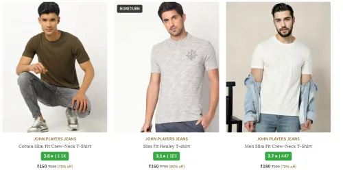 Image of JOHN PLAYERS JEANS Men's T-Shirt at Minimum 60% Discount
