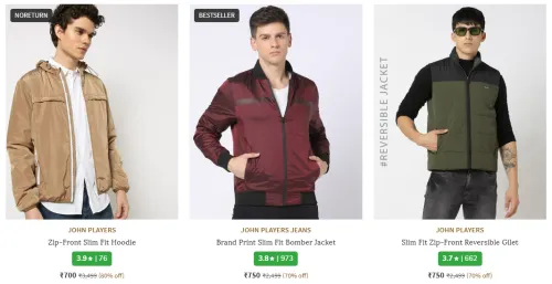 Image of JOHN PLAYERS Men's Hoodie & Jackets at Minimum 60% Discount