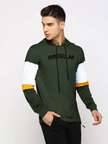 Image of Jump Cuts Men Printed Hooded Neck Pure Cotton Green, White, Yellow T-Shirt