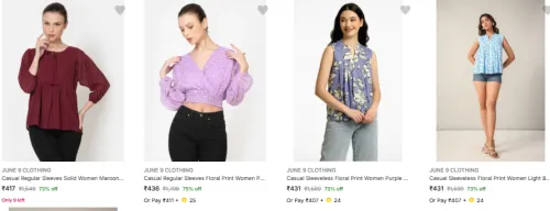 Image of JUNE 9 CLOTHING Tops for Women Minimum 70% Discount