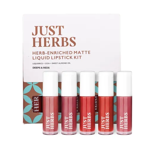 Image of Just Herbs Ayurvedic Liquid Lipstick Kit Set of 5 with Long Lasting Matte Finish