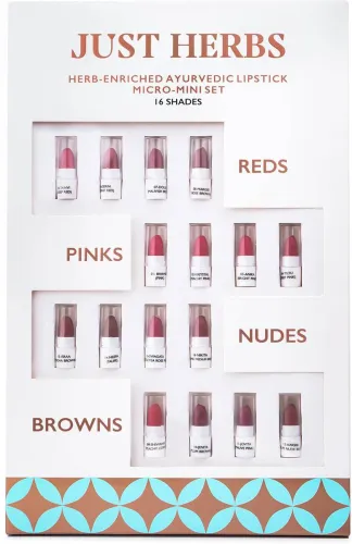 Image of Just Herbs Herb-Enriched Ayurvedic Intense Colour Micro Mini Lipstick Set - 16 Shades