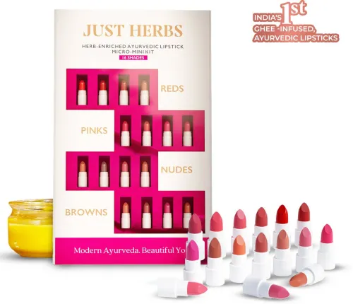Image of Just Herbs Herb Enriched Intense Color Ayurvedic Micro Mini Lipstick Set - 16 Shades (Multicolor, 9.6 g)