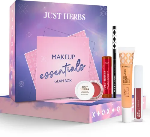 Image of Just Herbs Makeup Glam Kit with Lip Balm, Foundation, Liquid Lipstick, Cheek Tint & Kajal