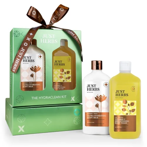 Image of Just Herbs Saffron Malai Body Milk And Charcoal Body Wash