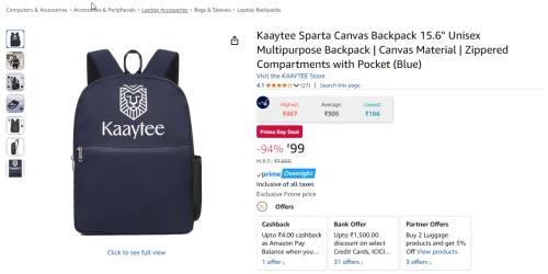 Image of Kaaytee Sparta Canvas Backpack 15.6\' Unisex Multipurpose Backpack | Canvas Material | Zippered Compartments with Pocket