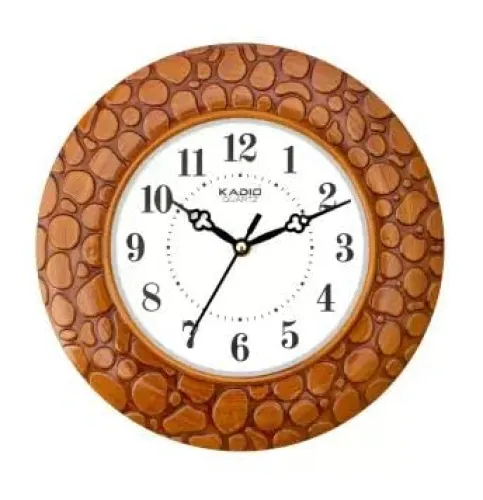 Image of Kadio Analog 24.5 cm X 24.5 cm Wall Clock (Brown, with Glass, Standard)