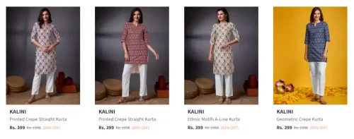 Image of KALINI Ethnic Motifs Printed Crepe Straight Kurta Starting At ₹399