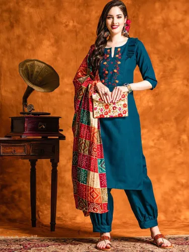 Image of KALINI Pure Cotton Kurta With Patiala & Dupatta