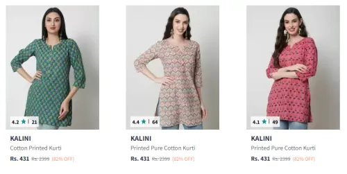 Image of Kalini Women's Short Kurti at Minimum 80% Discount 