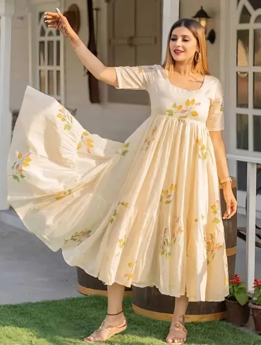 Image of Karvika Women Bandhani Viscose Rayon Anarkali Kurta