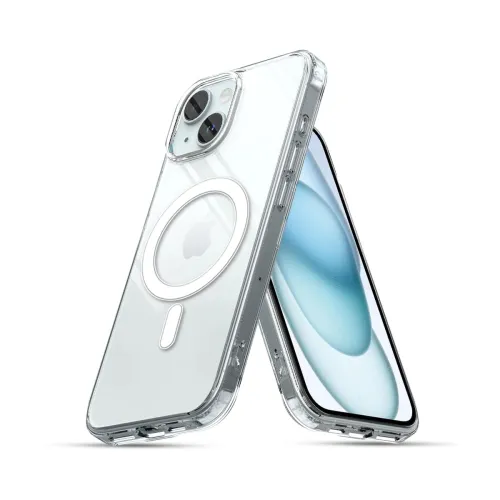Image of KARWAN Transparent Back Cover for iPhone 15 Plus.