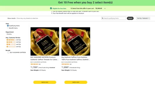 Image of Kashmiri Saffron Offer: Buy 2, Get 10 FREE on Selected Items