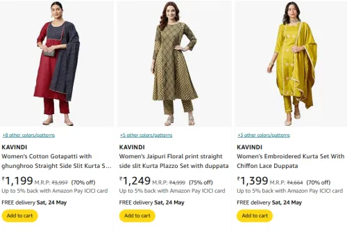 Image of KAVINDI Women's Kurta Set at minimum 70% Discount