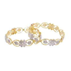 KENNICE American Diamond Floral Shape Gold Plated Bangles Jewellery For Women & Girls