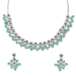 KENNICE Leafy CZ Necklace & Earrings Set (Rhodium-Plated)