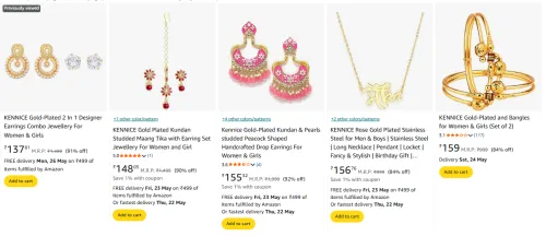 Image of KENNICE Women's Jewellery Minimum 90% Discount