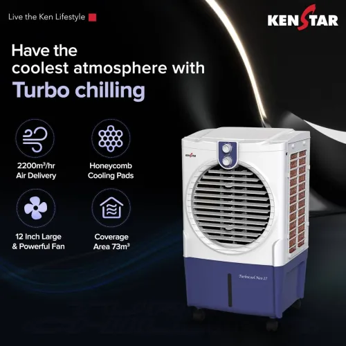 Image of Kenstar 27 L Room/Personal Air Cooler (White, Blue, TURBOCOOL NEO HC 27)