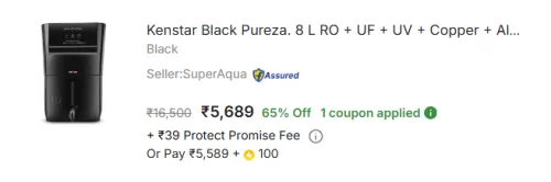 Image of Kenstar Black Pureza Mineralizer Water Purifier