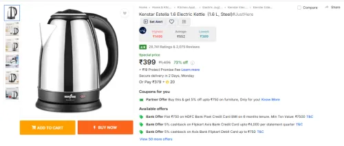 Image of Kenstar Estella 1.6 Electric Kettle