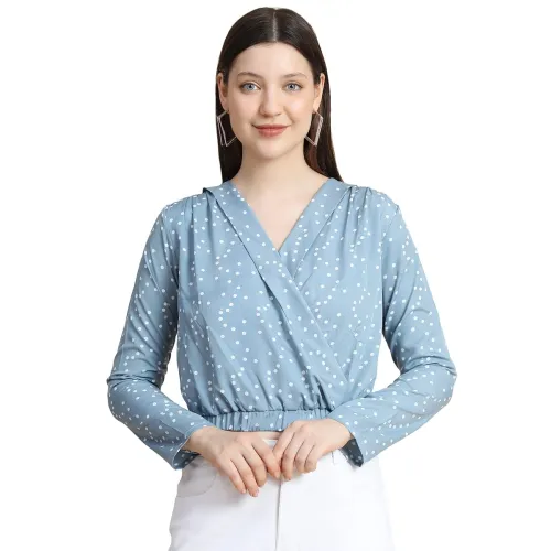 Image of KERI PERRY Women's Muslin Western Top(Sky Blue) Tops for Women, Tops