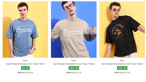 Image of Ketch Men Fashion Oversize T-shirt Starting @ ₹190