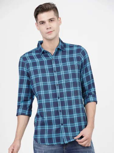 Image of Ketch Men Slim Fit Checkered Cut Away Collar Casual Shirt