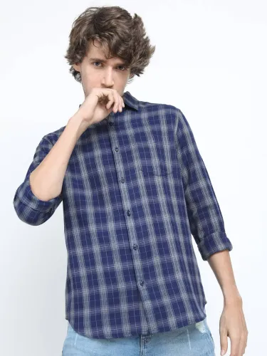 Image of KETCH Men Slim Fit Checkered Cut Away Collar Casual Shirt
